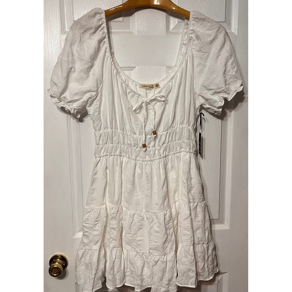 Liberty Love NWT White Textured‎ Scoop Neck Lined Mini Dress Puff Sleeve XL